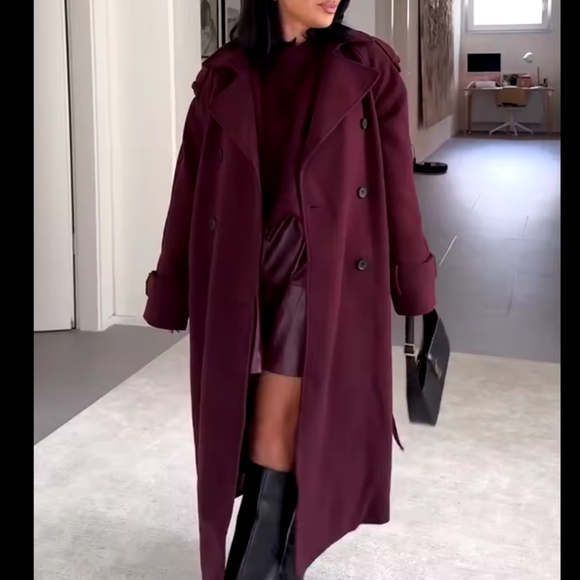 Double Breasted Lace Up Outerwear Vintage Burgundy Lapel Women's - Picture 4 of 10